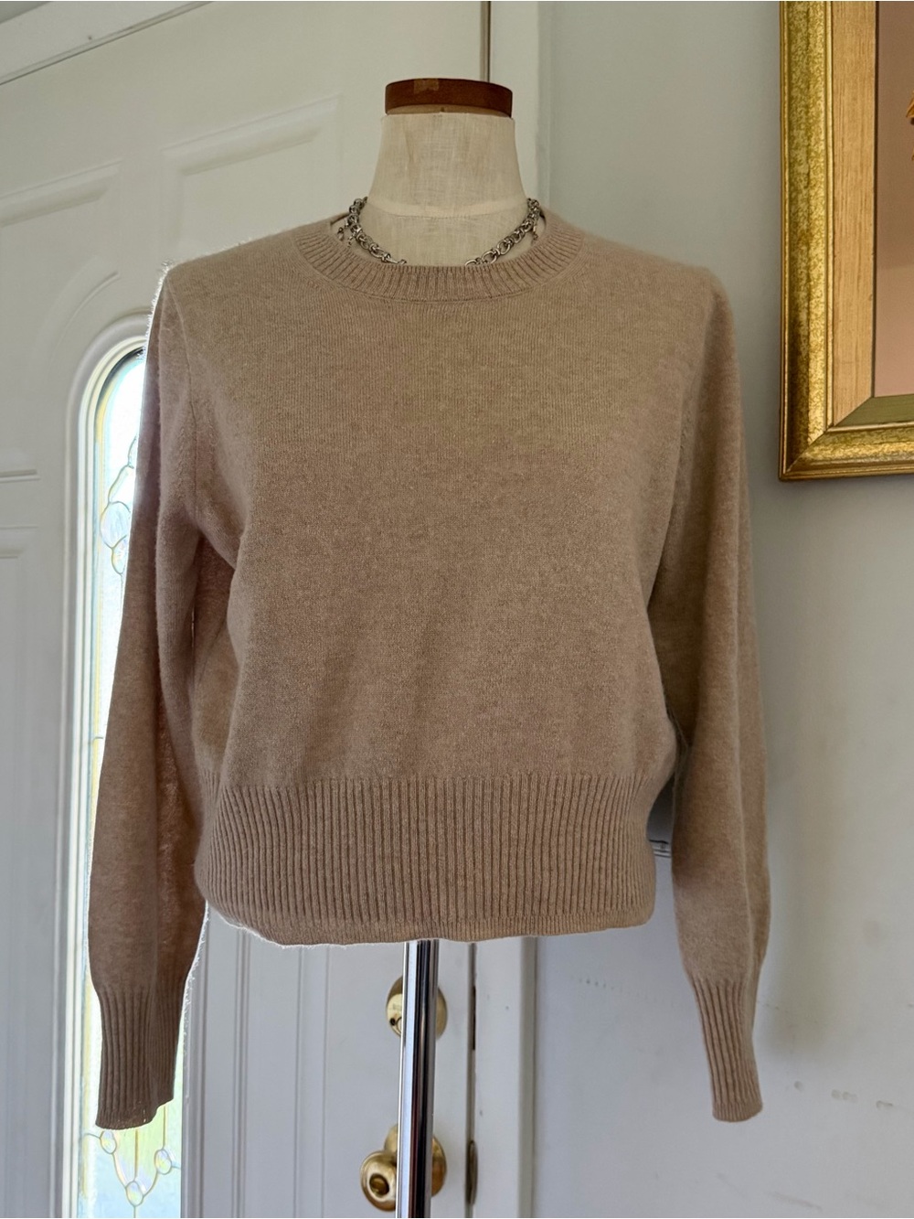 J. Crew Cashmere Shrunken Crewneck sweater in Tan size Large EUC quiet luxury